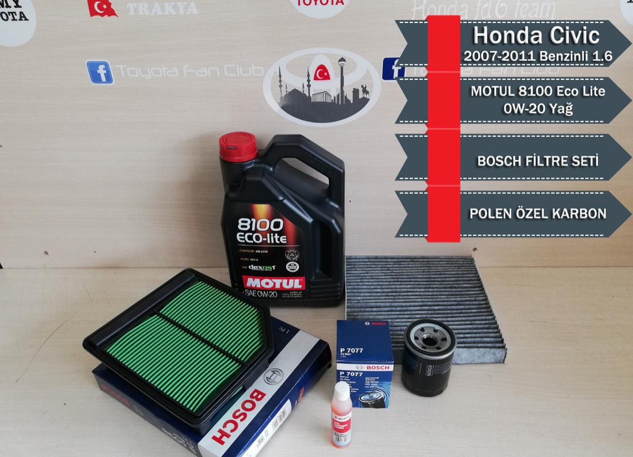 Honda Civic 2007 2011 Fd6 Motul 0w 20 Yağ 4lt Bosch Bakım Seti